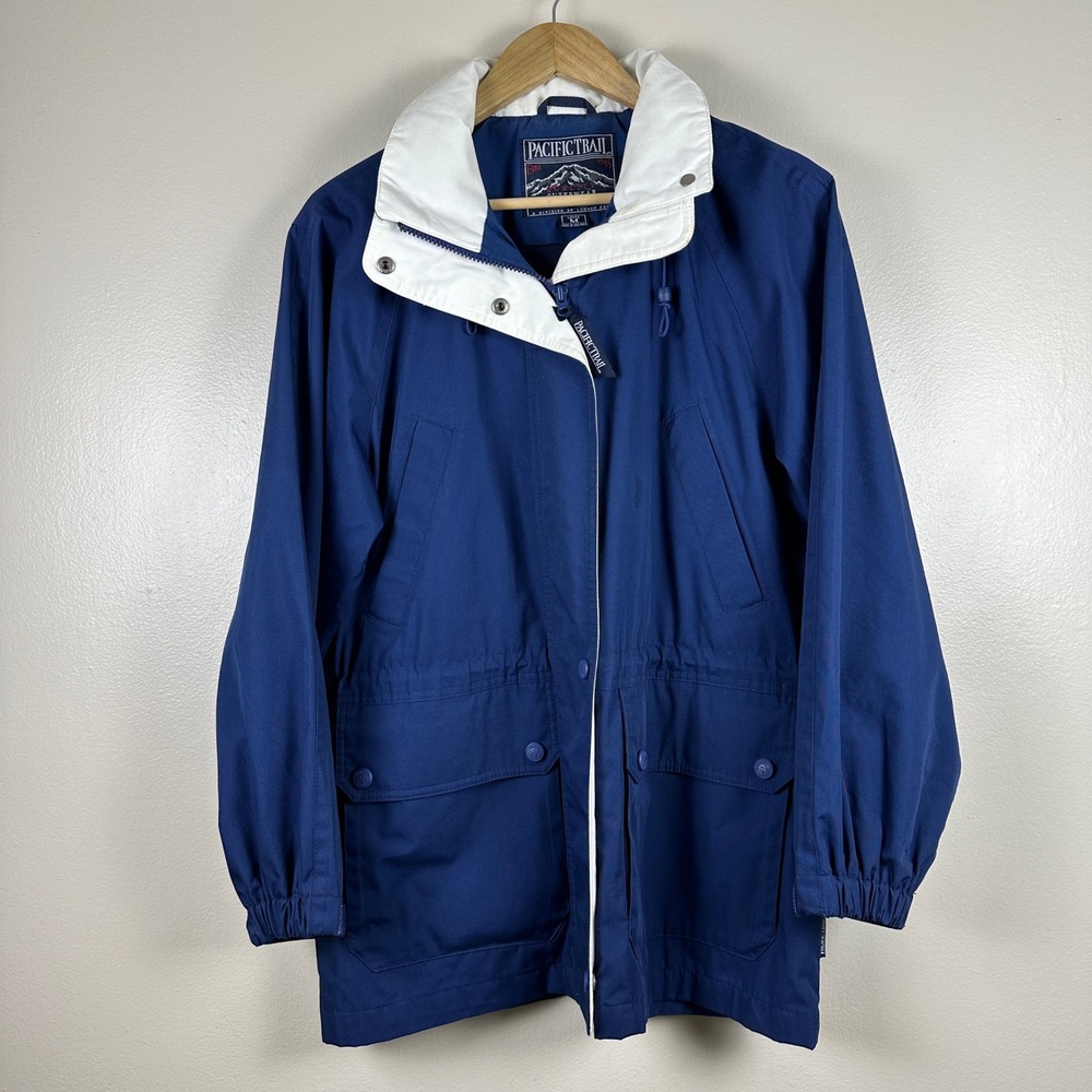 Pacific Trail Women's M Windbreaker Jacket Navy Blue Hooded Vintage Preppy